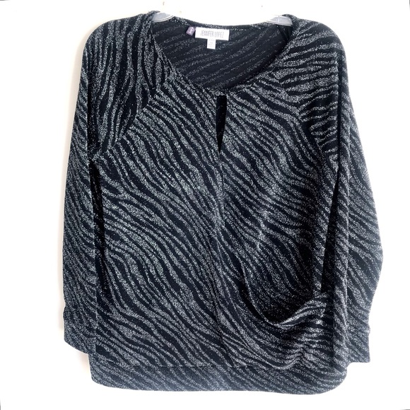 Jennifer Lopez Faux Wrap Metallic Blouse - Picture 5 of 12